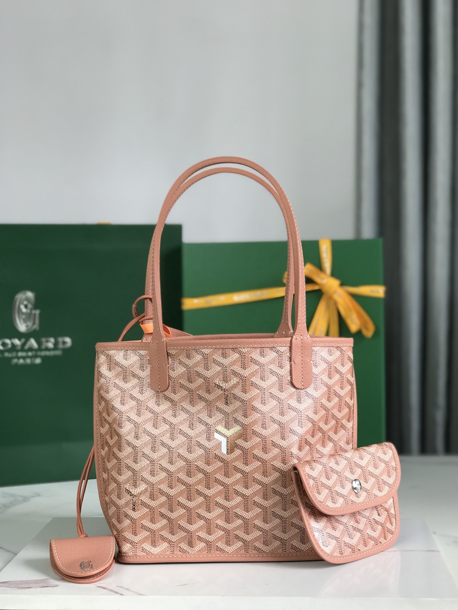 Goyard Anjou Mini Tote Bag Pearlescent Powder