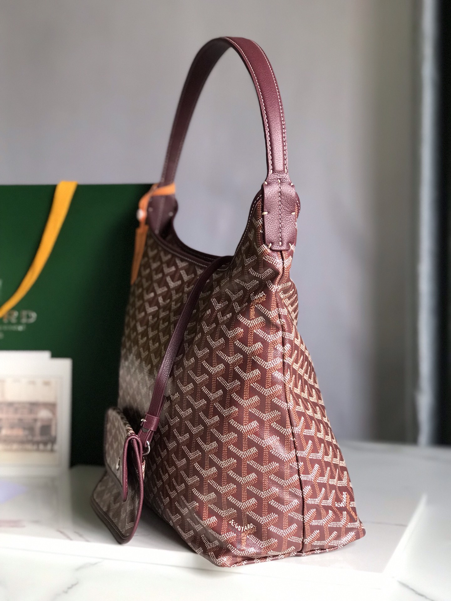 Goyard Boheme Hobo Bag Goyardine Canvas Chevroches Calfskin Burgundy