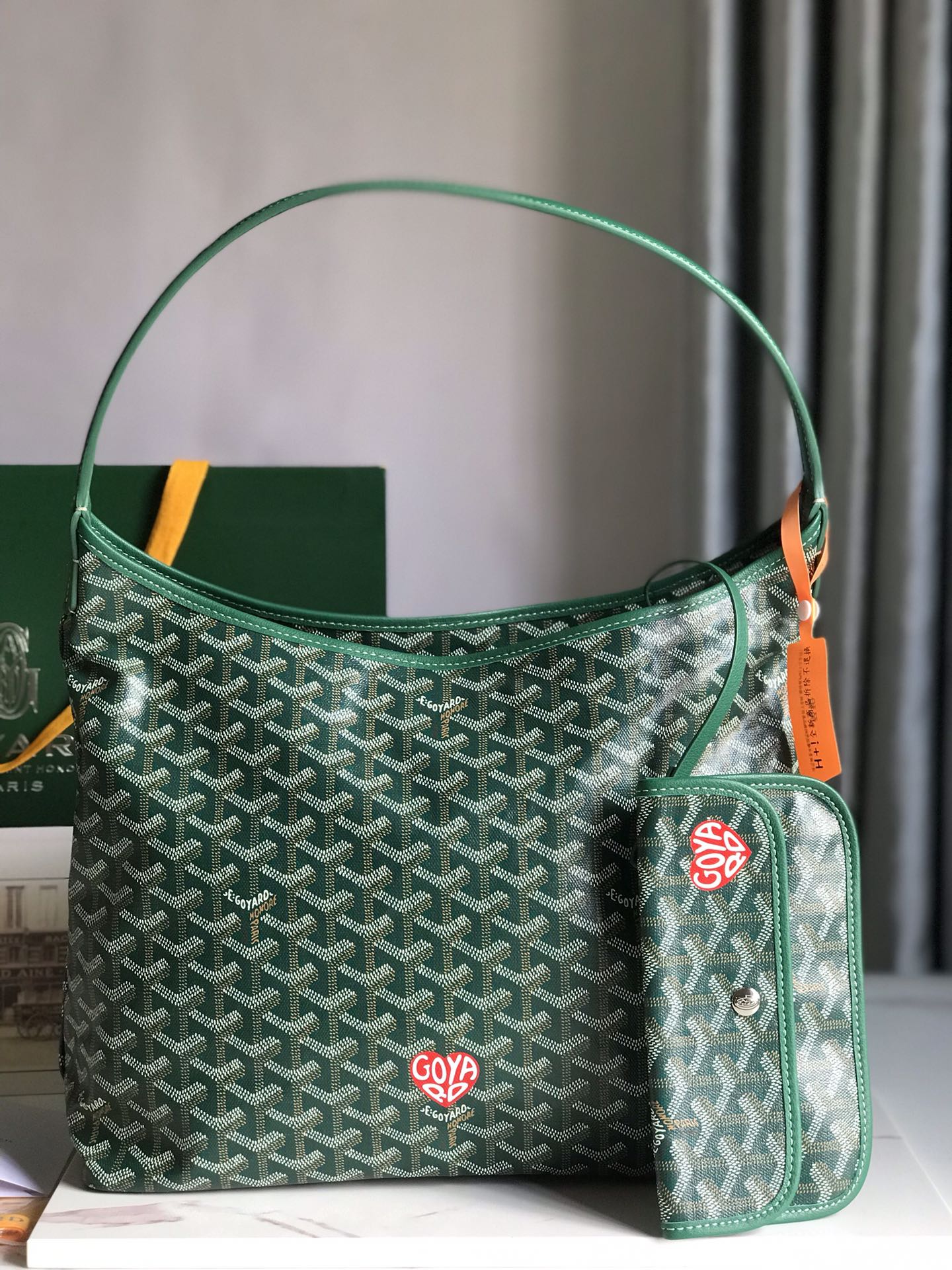 Goyard Boheme Hobo Bag Goyardine Canvas Chevroches Calfskin Green