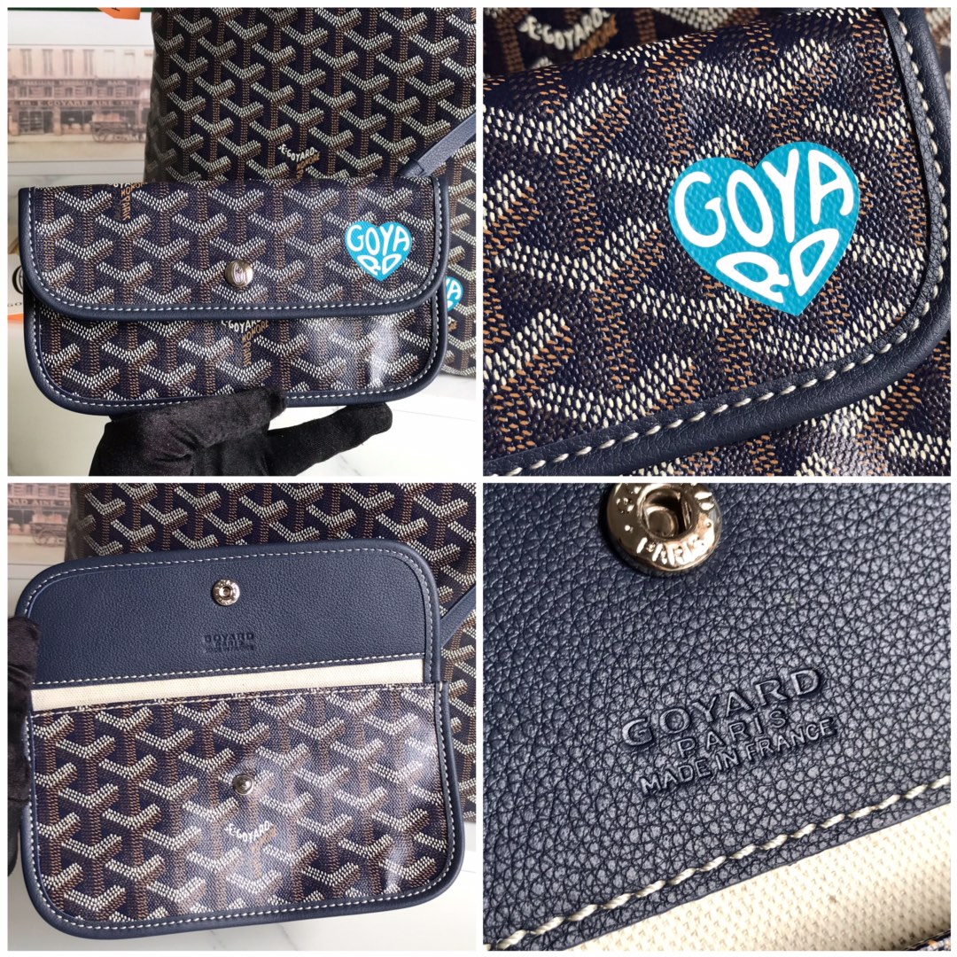 Goyard Boheme Hobo Bag Goyardine Canvas Chevroches Calfskin Navy Blue