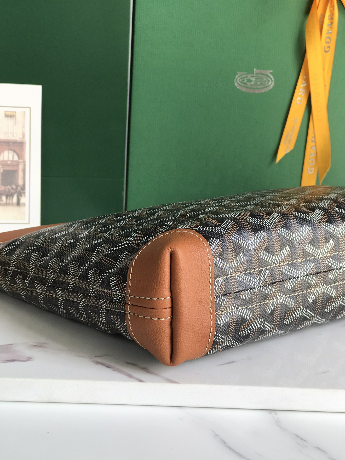 Goyard Conti Pouch Goyardine Canvas and Chevroches Calfskin Black and Tan