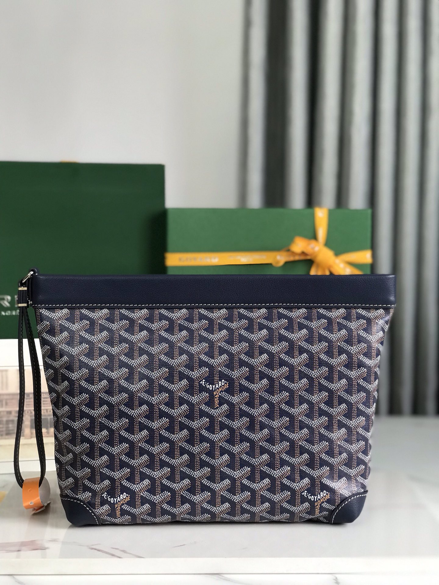 Goyard Conti Pouch Goyardine Canvas and Chevroches Calfskin Dark Blue