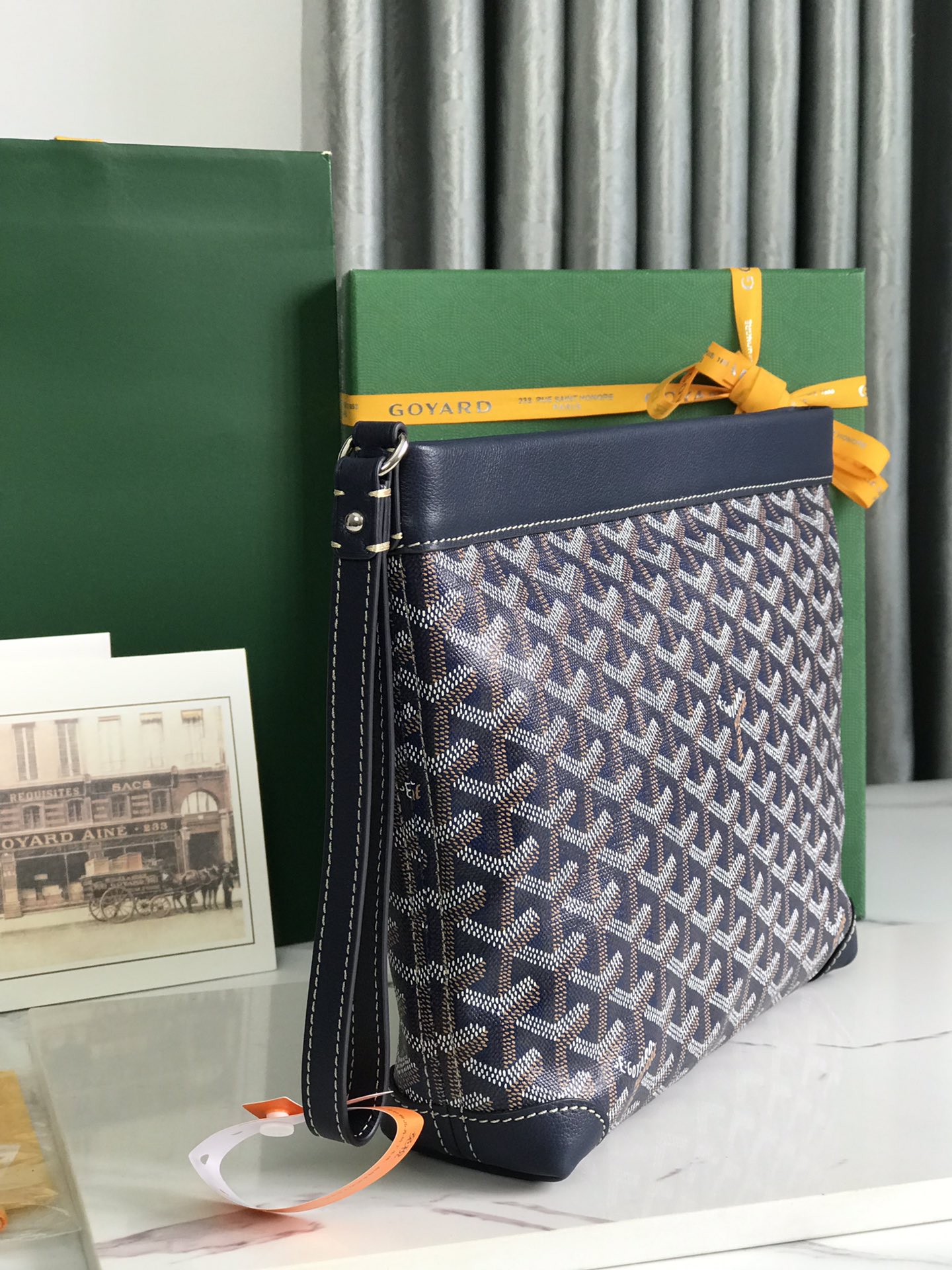 Goyard Conti Pouch Goyardine Canvas and Chevroches Calfskin Dark Blue