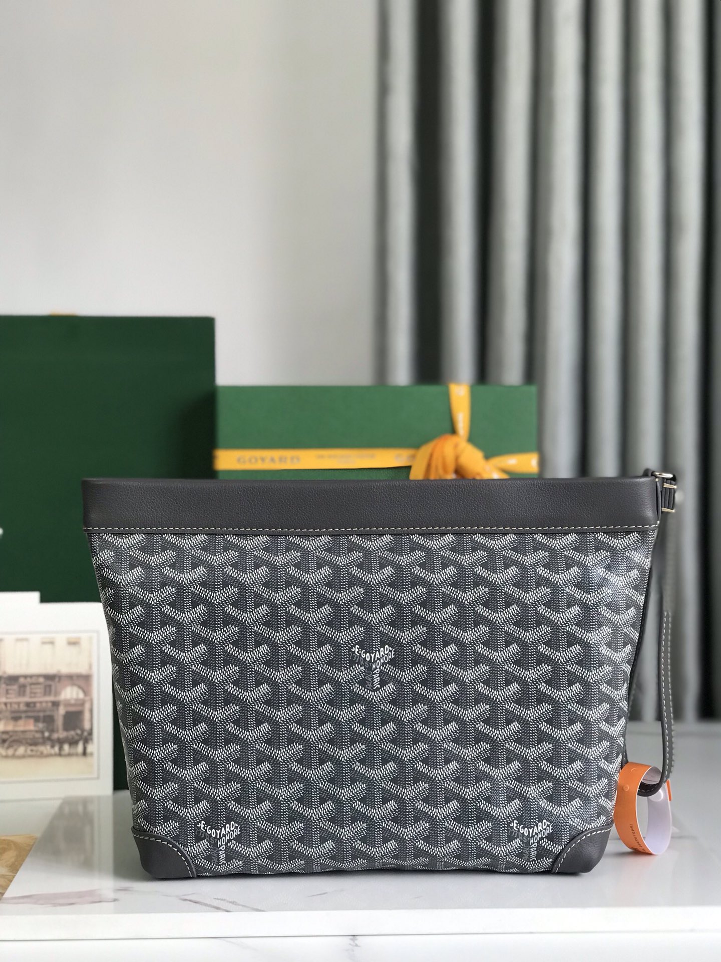 Goyard Conti Pouch Goyardine Canvas and Chevroches Calfskin Gray