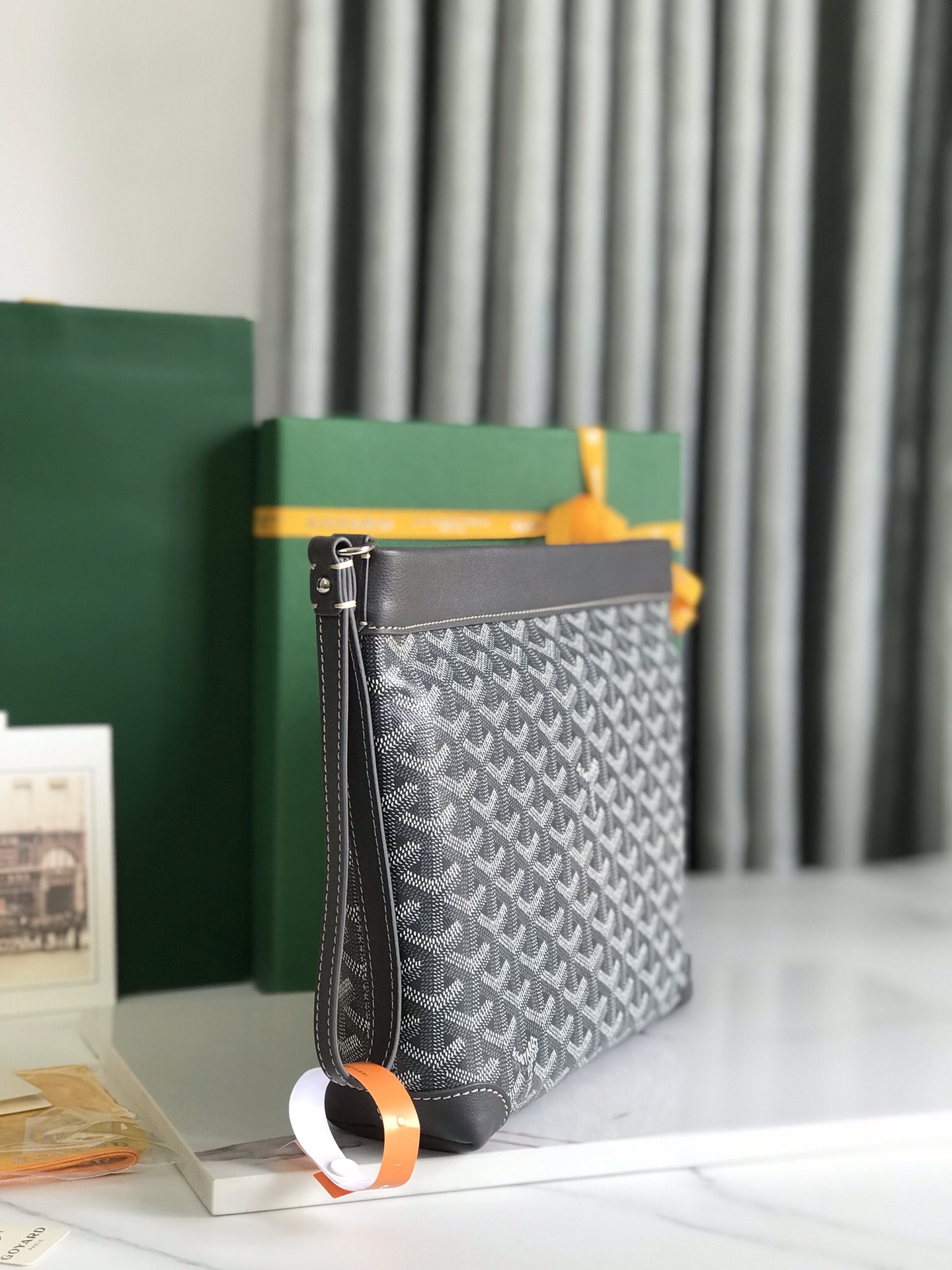 Goyard Conti Pouch Goyardine Canvas and Chevroches Calfskin Gray