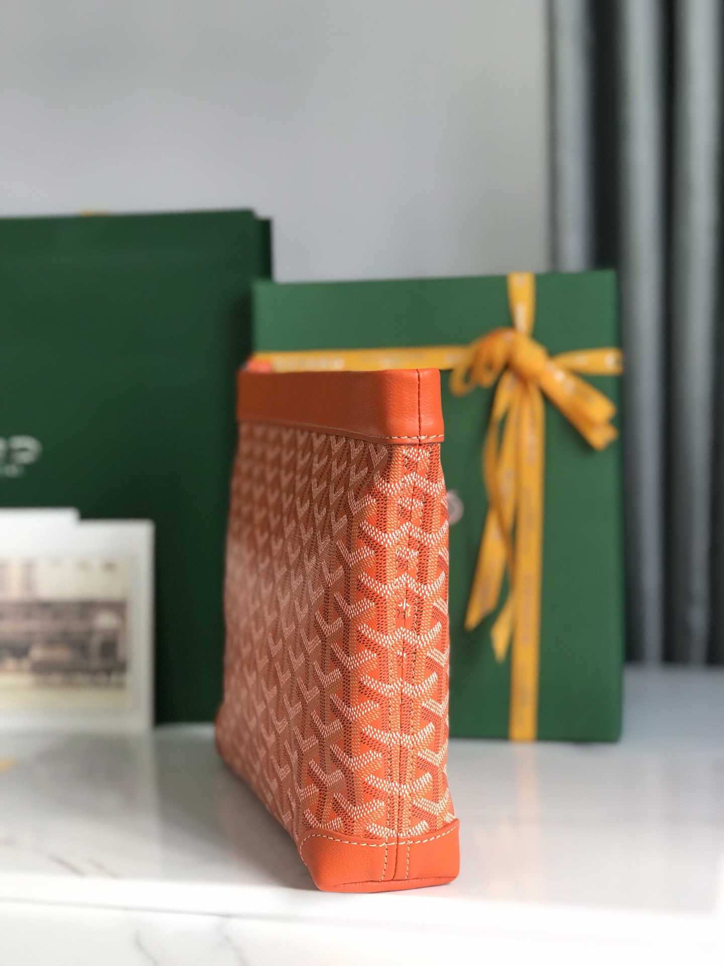 Goyard Conti Pouch Goyardine Canvas and Chevroches Calfskin Orange