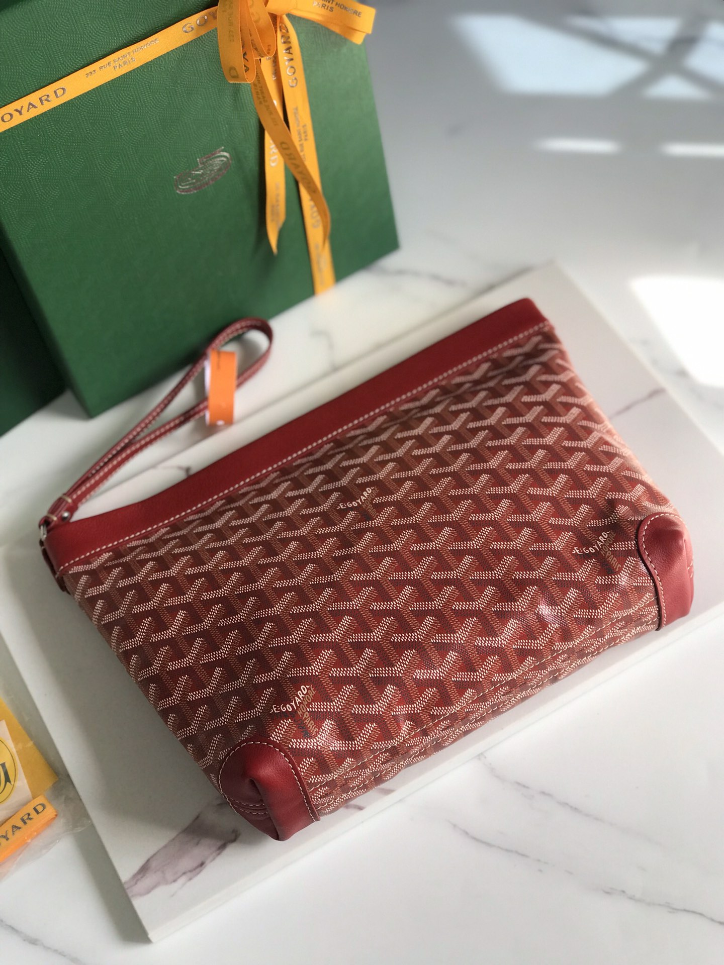 Goyard Conti Pouch Goyardine Canvas and Chevroches Calfskin Red