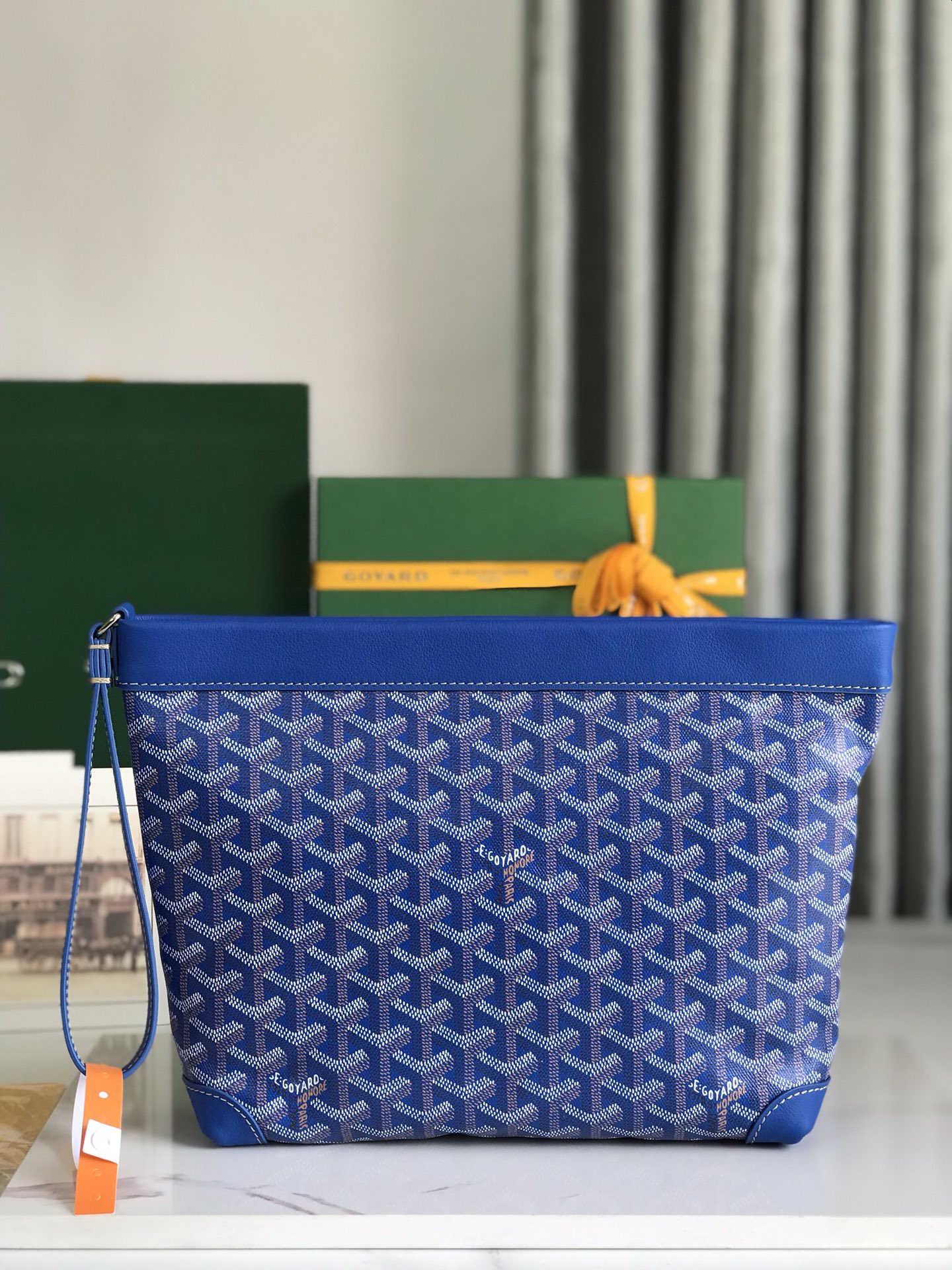 Goyard Conti Pouch Goyardine Canvas and Chevroches Calfskin Sky Blue