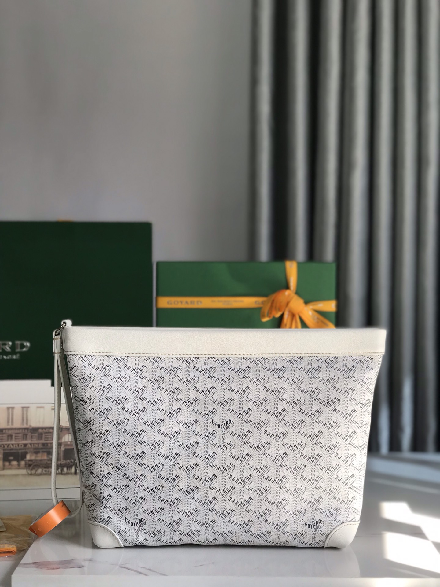 Goyard Conti Pouch Goyardine Canvas and Chevroches Calfskin White