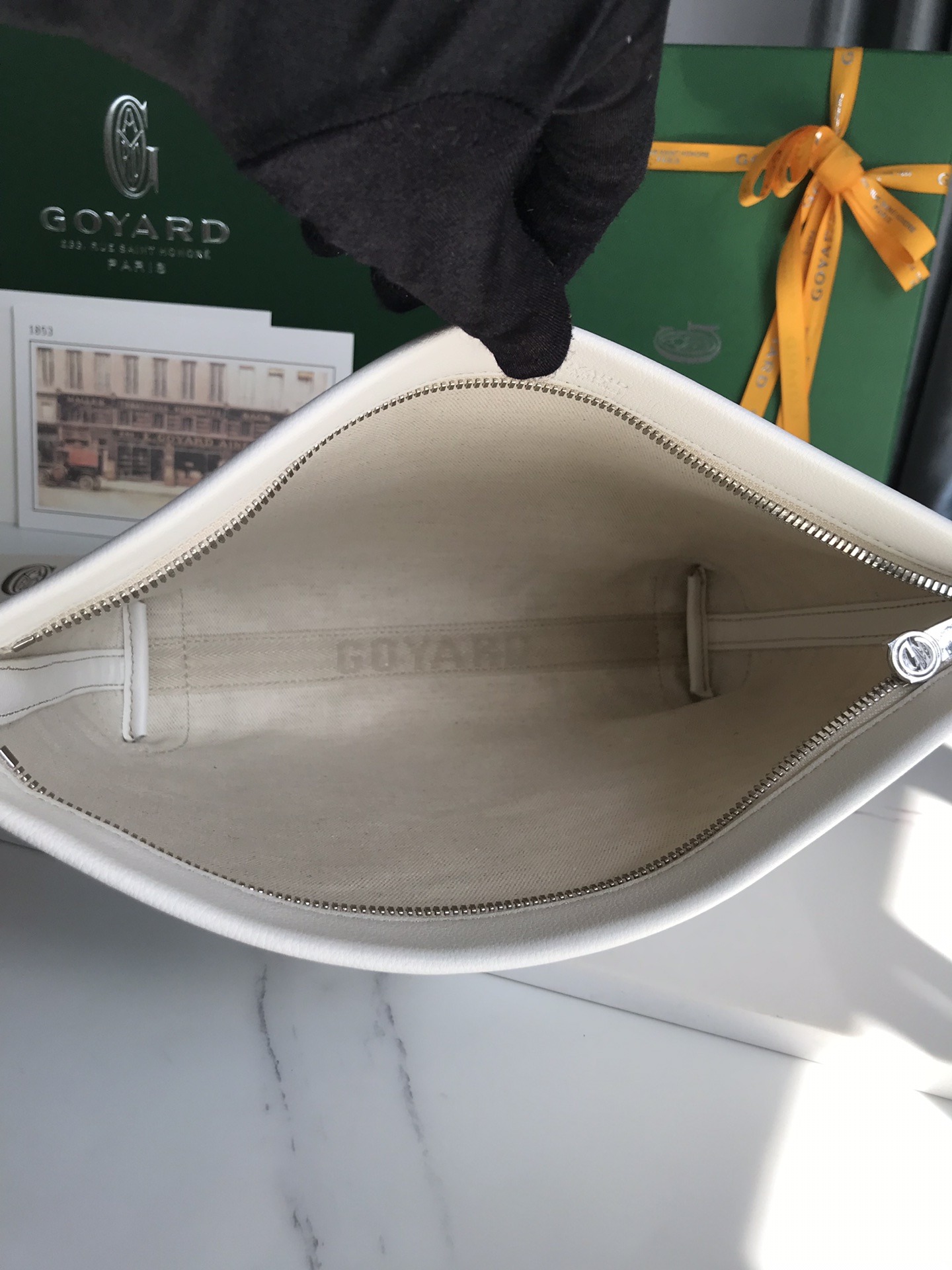 Goyard Conti Pouch Goyardine Canvas and Chevroches Calfskin White