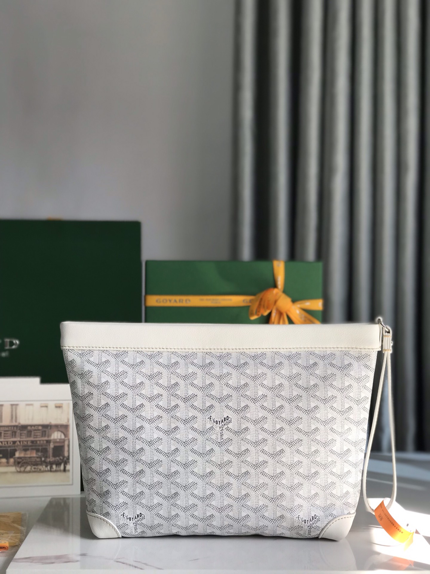 Goyard Conti Pouch Goyardine Canvas and Chevroches Calfskin White