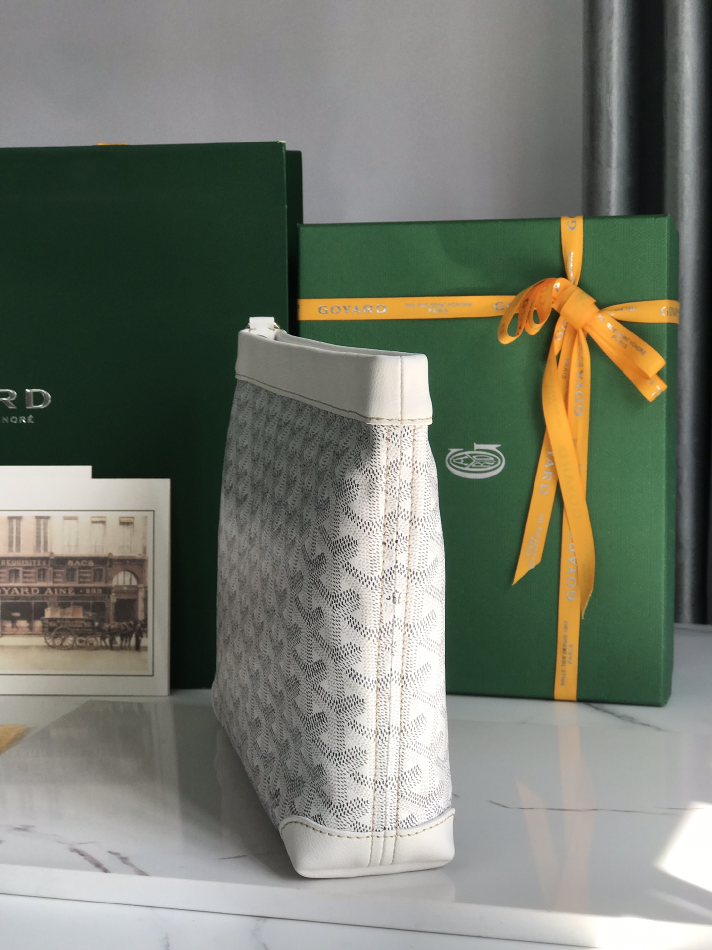 Goyard Conti Pouch Goyardine Canvas and Chevroches Calfskin White