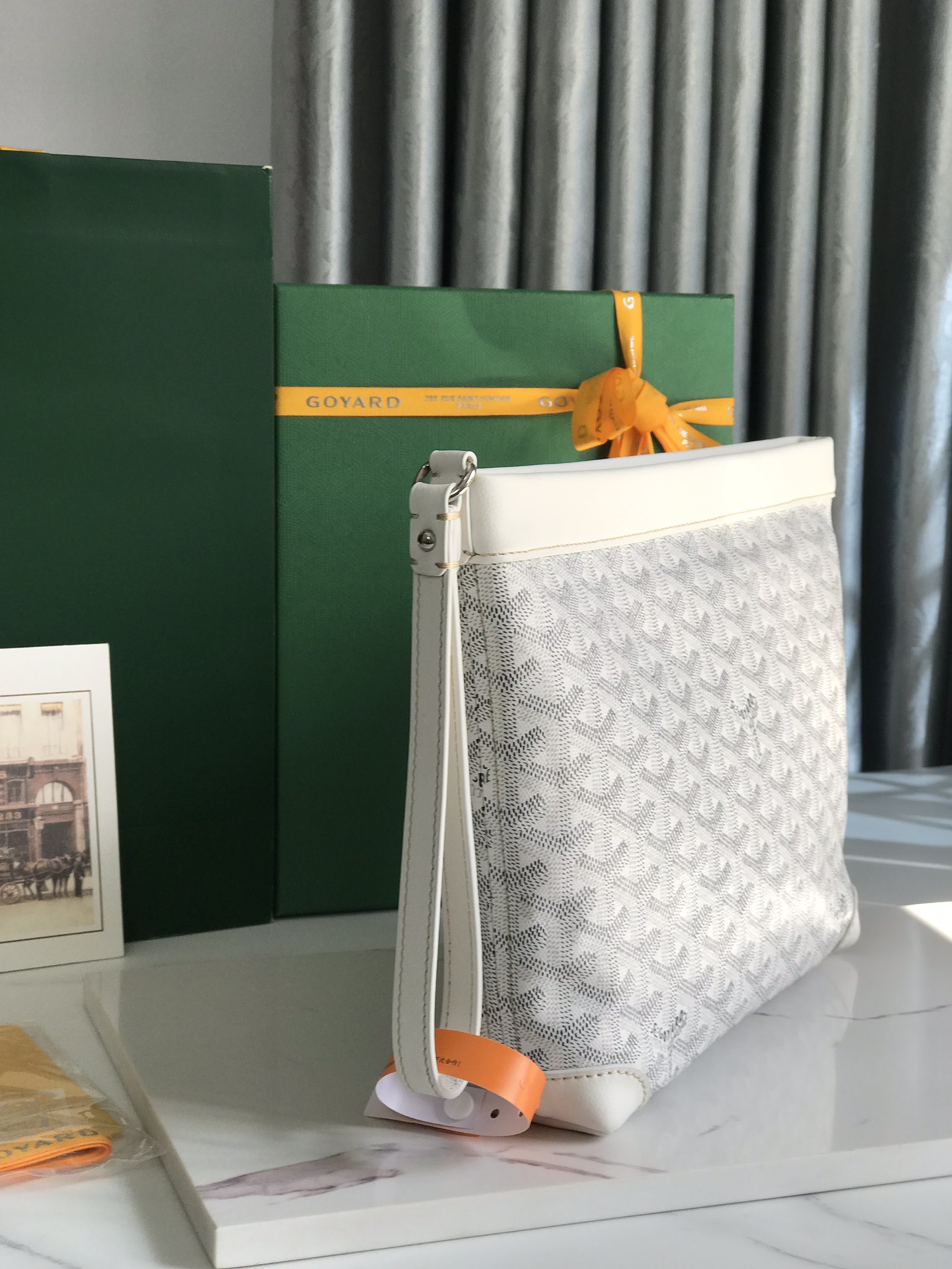 Goyard Conti Pouch Goyardine Canvas and Chevroches Calfskin White