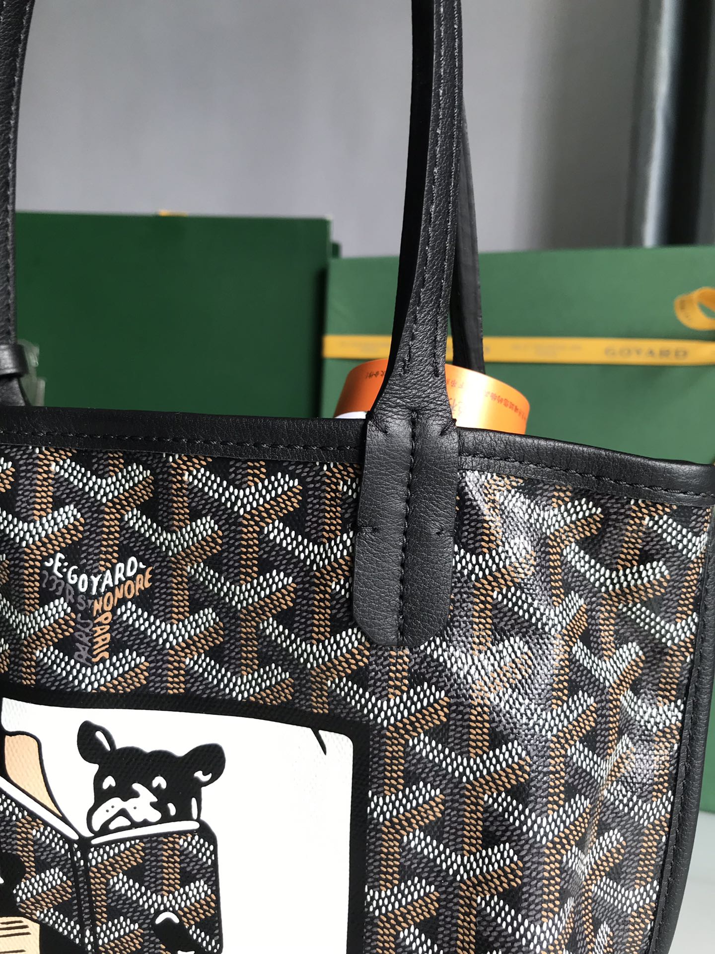 Goyard Mini Anjou Reversible Tote In Goyardine Calfskin with French Bulldog Black-1