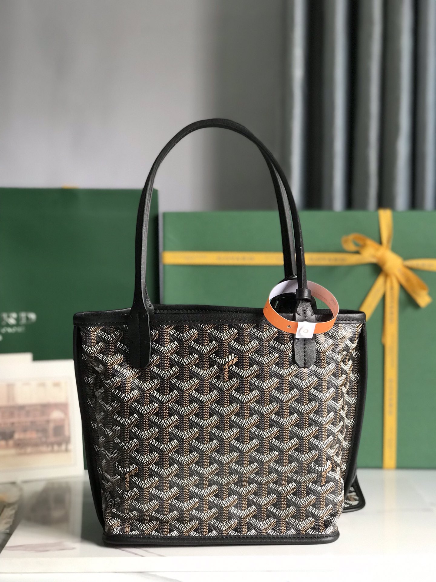 Goyard Mini Anjou Reversible Tote In Goyardine Calfskin with French Bulldog Black-1