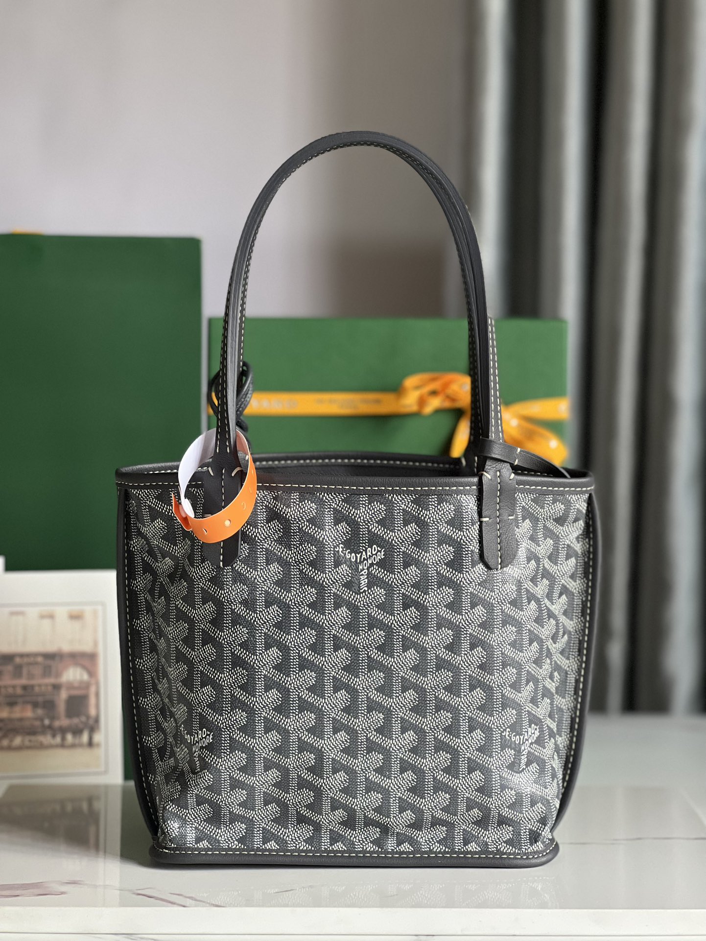 Goyard Mini Anjou Reversible Tote In Goyardine Calfskin with French Bulldog Gray