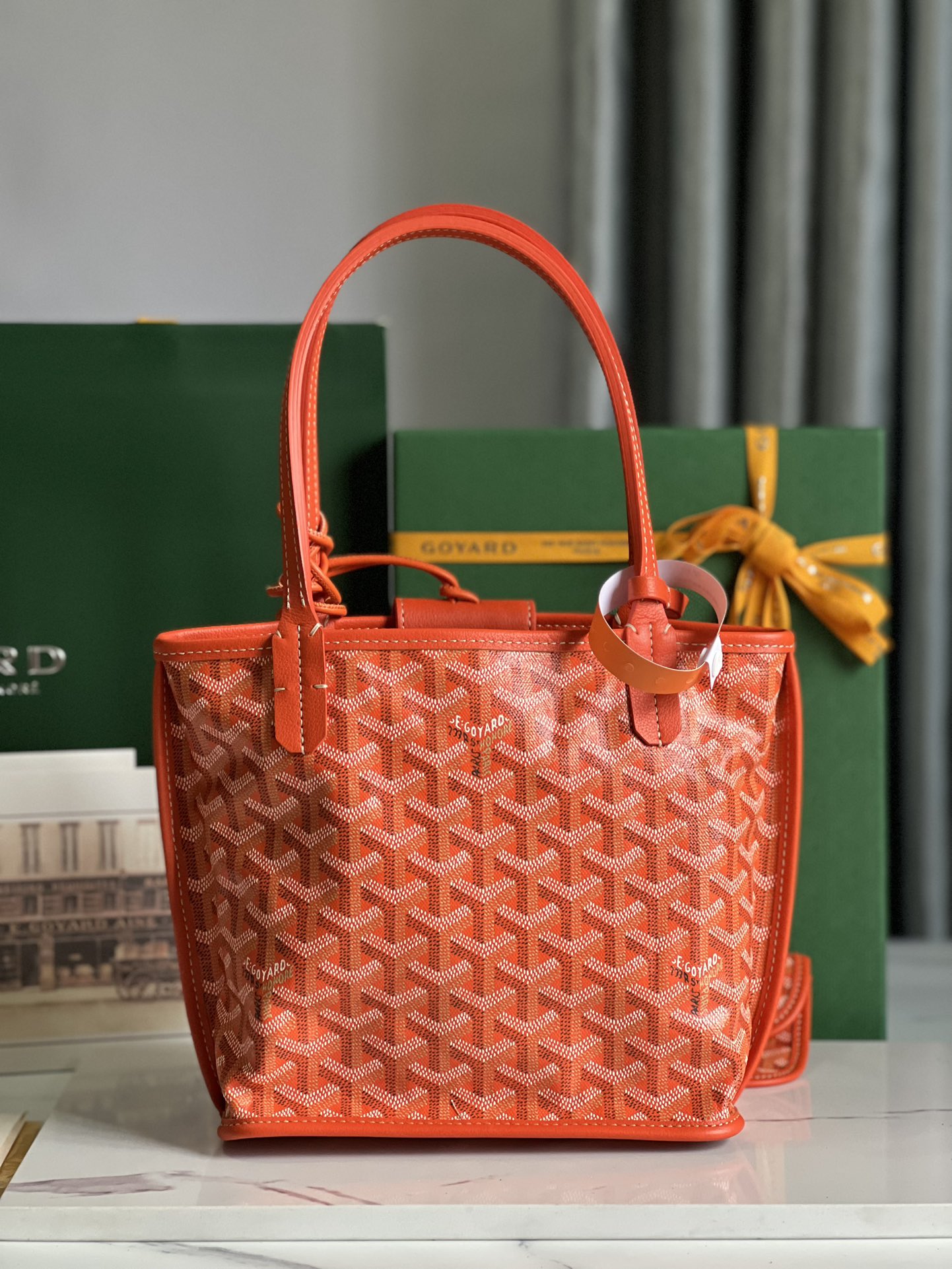 Goyard Mini Anjou Reversible Tote In Goyardine Calfskin with French Bulldog Orange