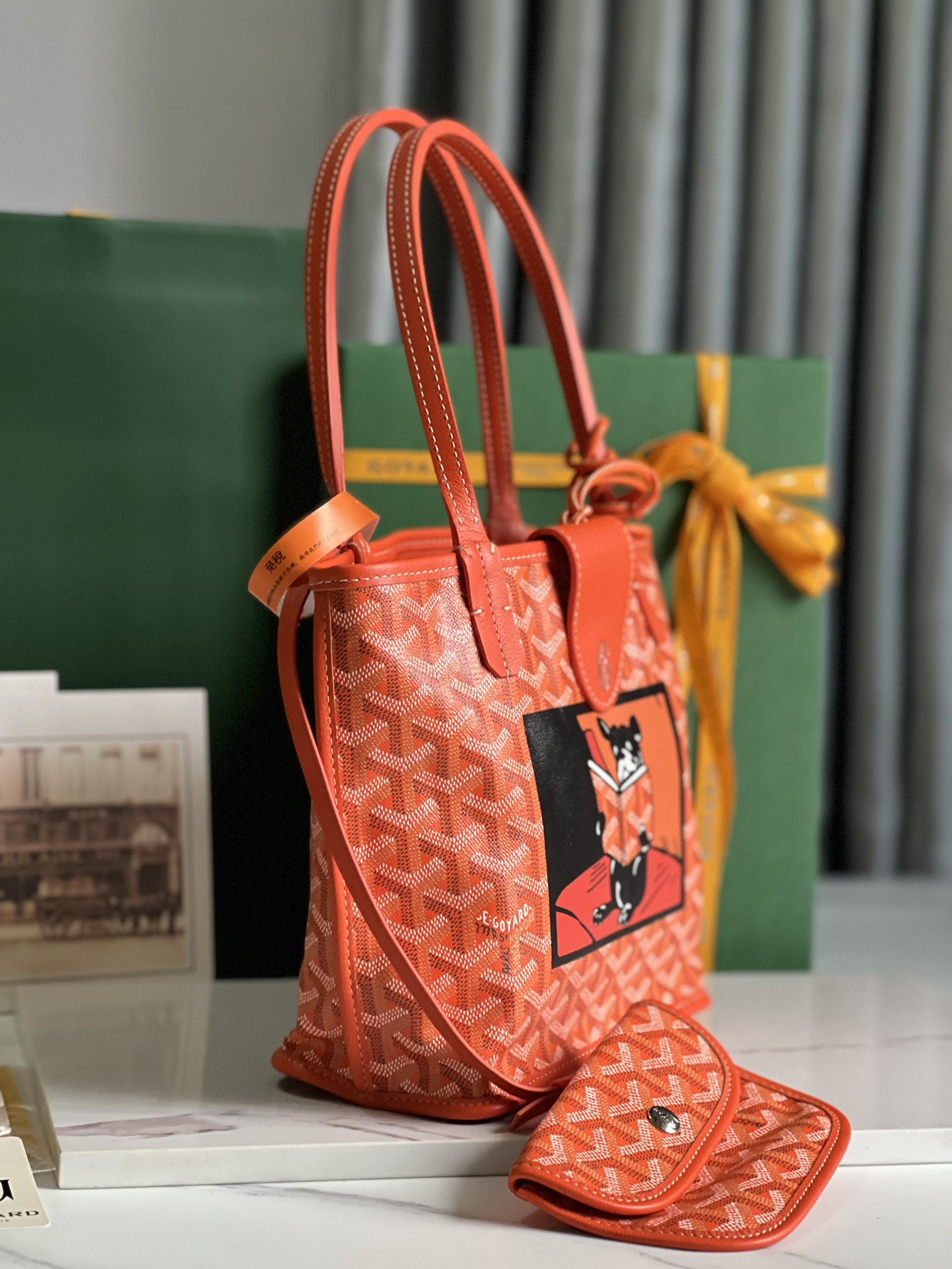 Goyard Mini Anjou Reversible Tote In Goyardine Calfskin with French Bulldog Orange