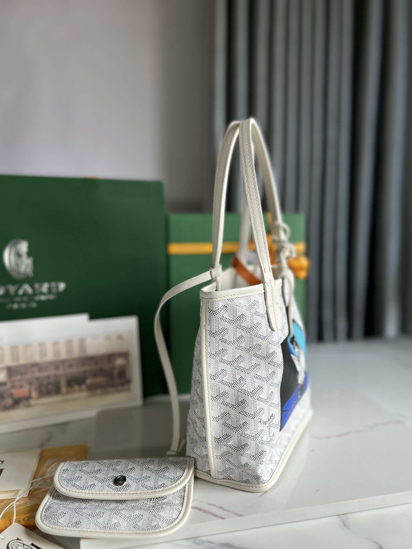 Goyard Mini Anjou Reversible Tote In Goyardine Calfskin with French Bulldog White