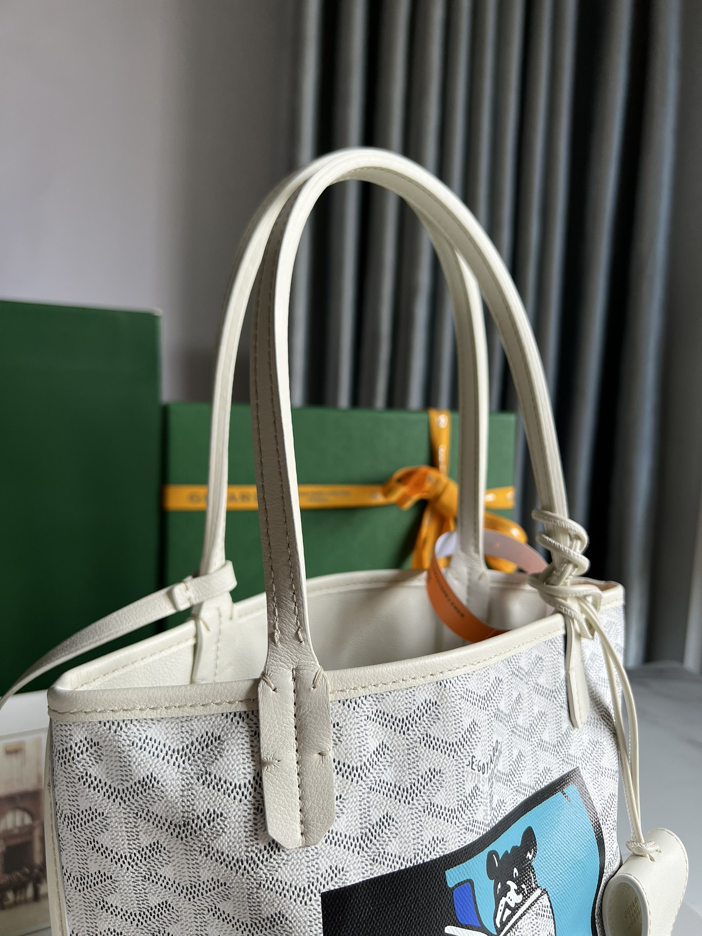 Goyard Mini Anjou Reversible Tote In Goyardine Calfskin with French Bulldog White