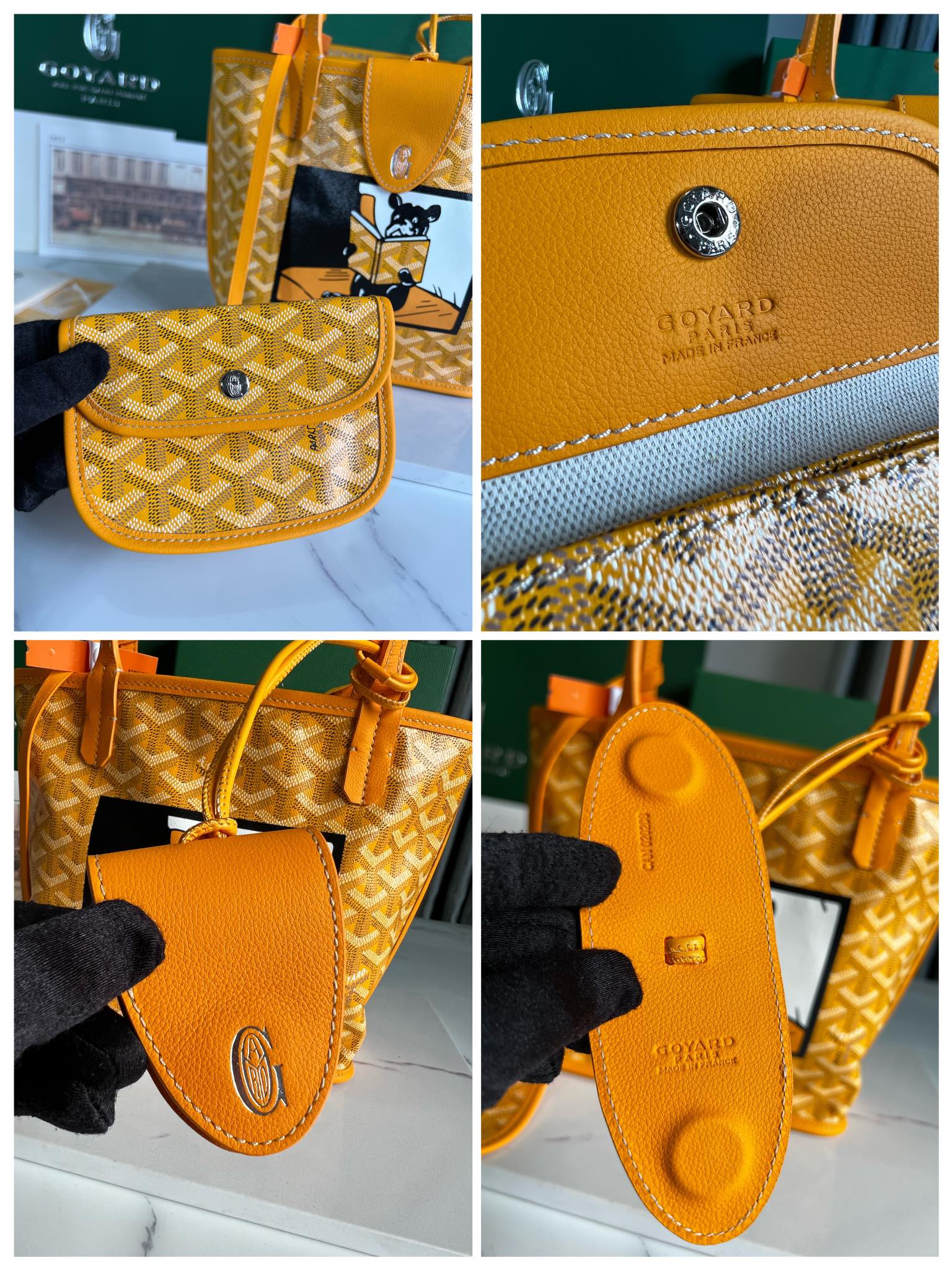 Goyard Mini Anjou Reversible Tote In Goyardine Calfskin with French Bulldog Yellow