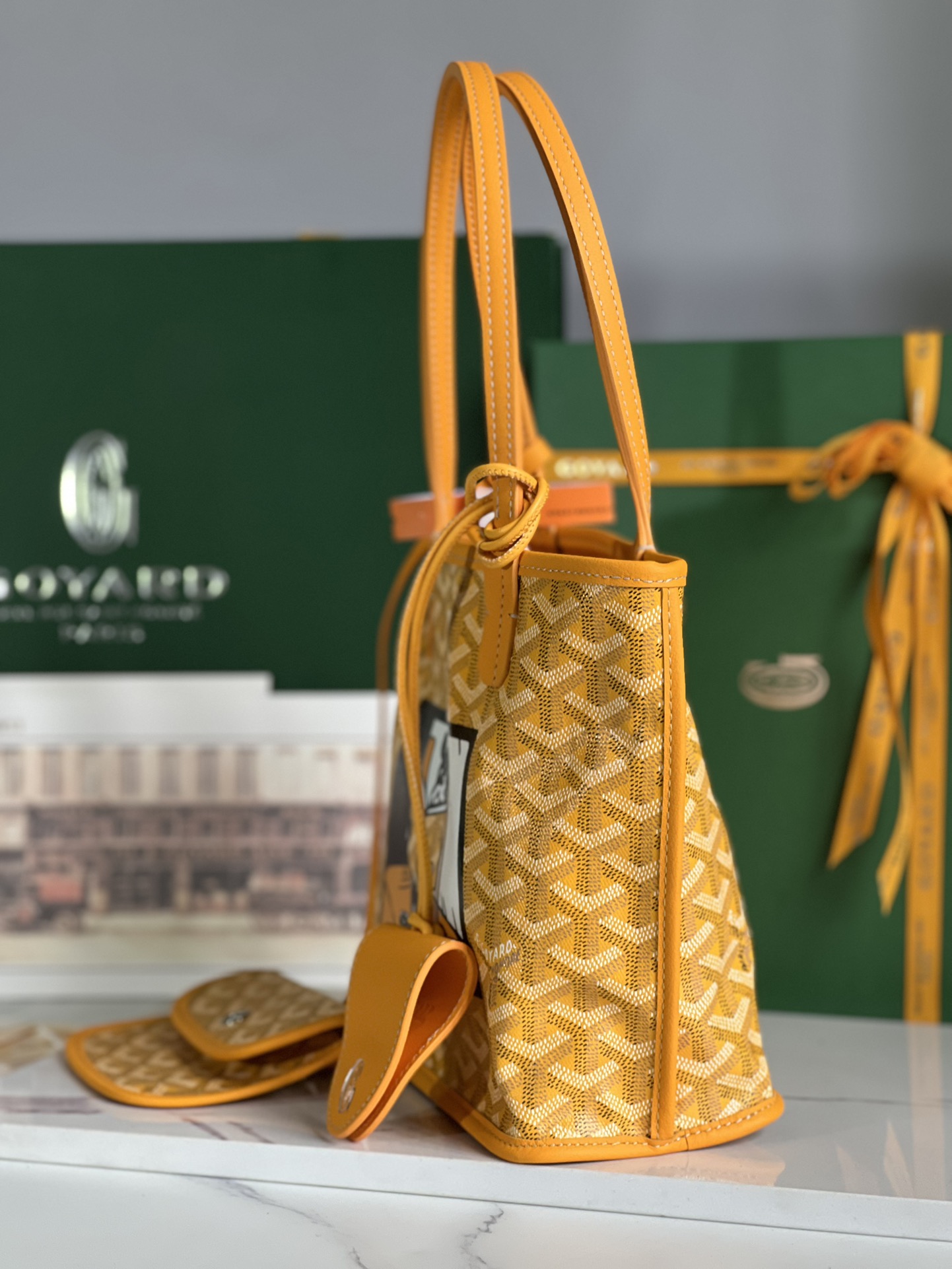 Goyard Mini Anjou Reversible Tote In Goyardine Calfskin with French Bulldog Yellow