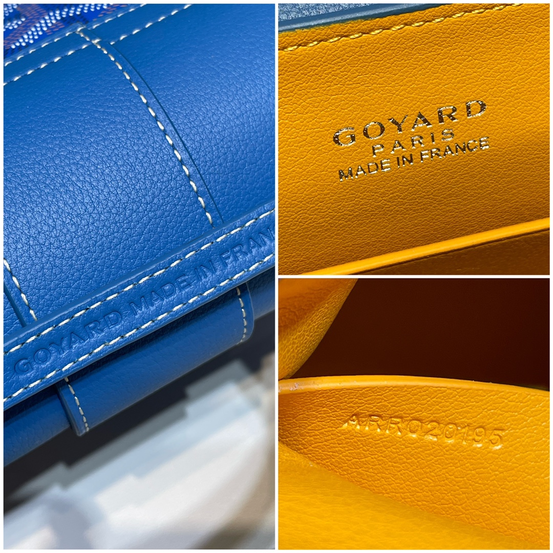 Goyard Mini Saigon Bag Goyardine Coated-Canvas With Calfskin Leather and Wooden Top Handle Blue