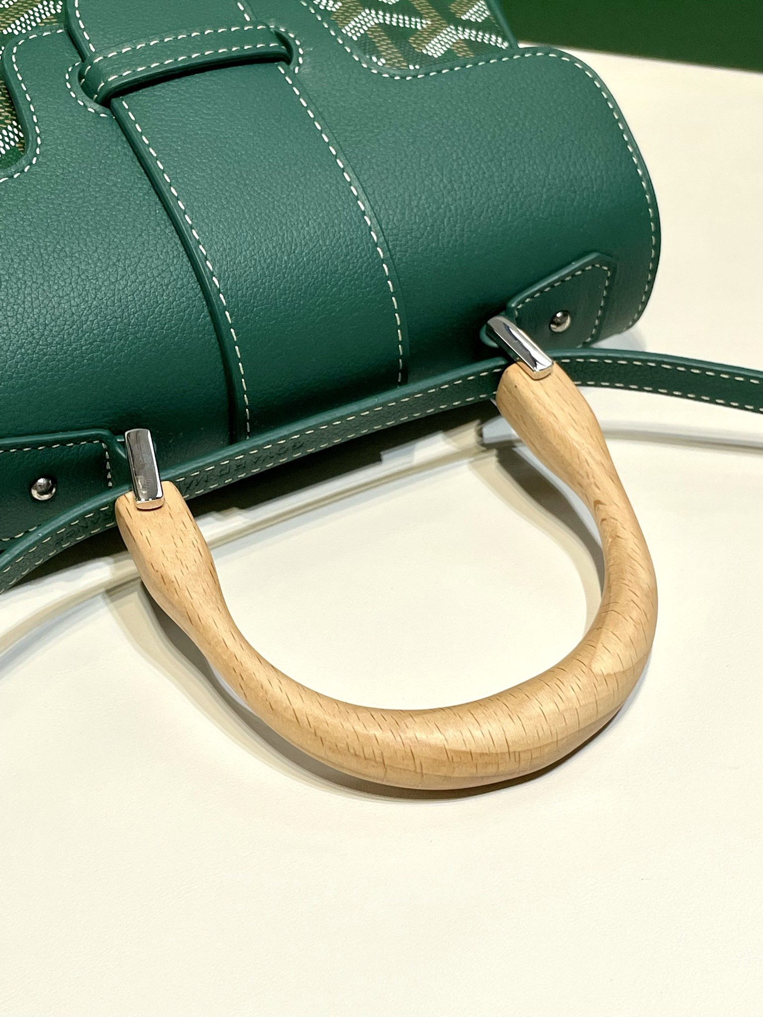 Goyard Mini Saigon Bag Goyardine Coated-Canvas With Calfskin Leather and Wooden Top Handle Green