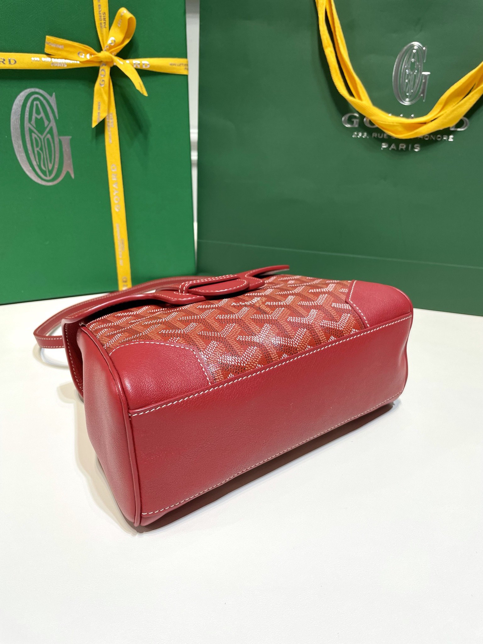 Goyard Mini Saigon Bag Goyardine Coated-Canvas With Calfskin Leather and Wooden Top Handle Red