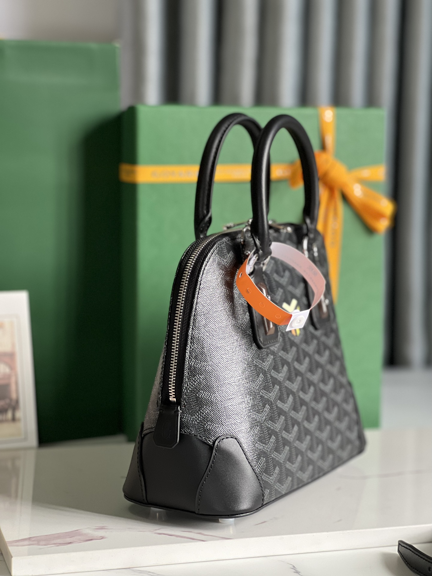 Goyard Vendome PM Bag Goyardine Canvas Chevroches Calfskin Black