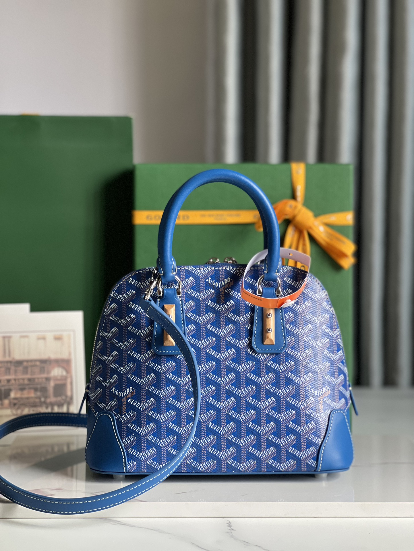 Goyard Vendome PM Bag Goyardine Canvas Chevroches Calfskin Blue