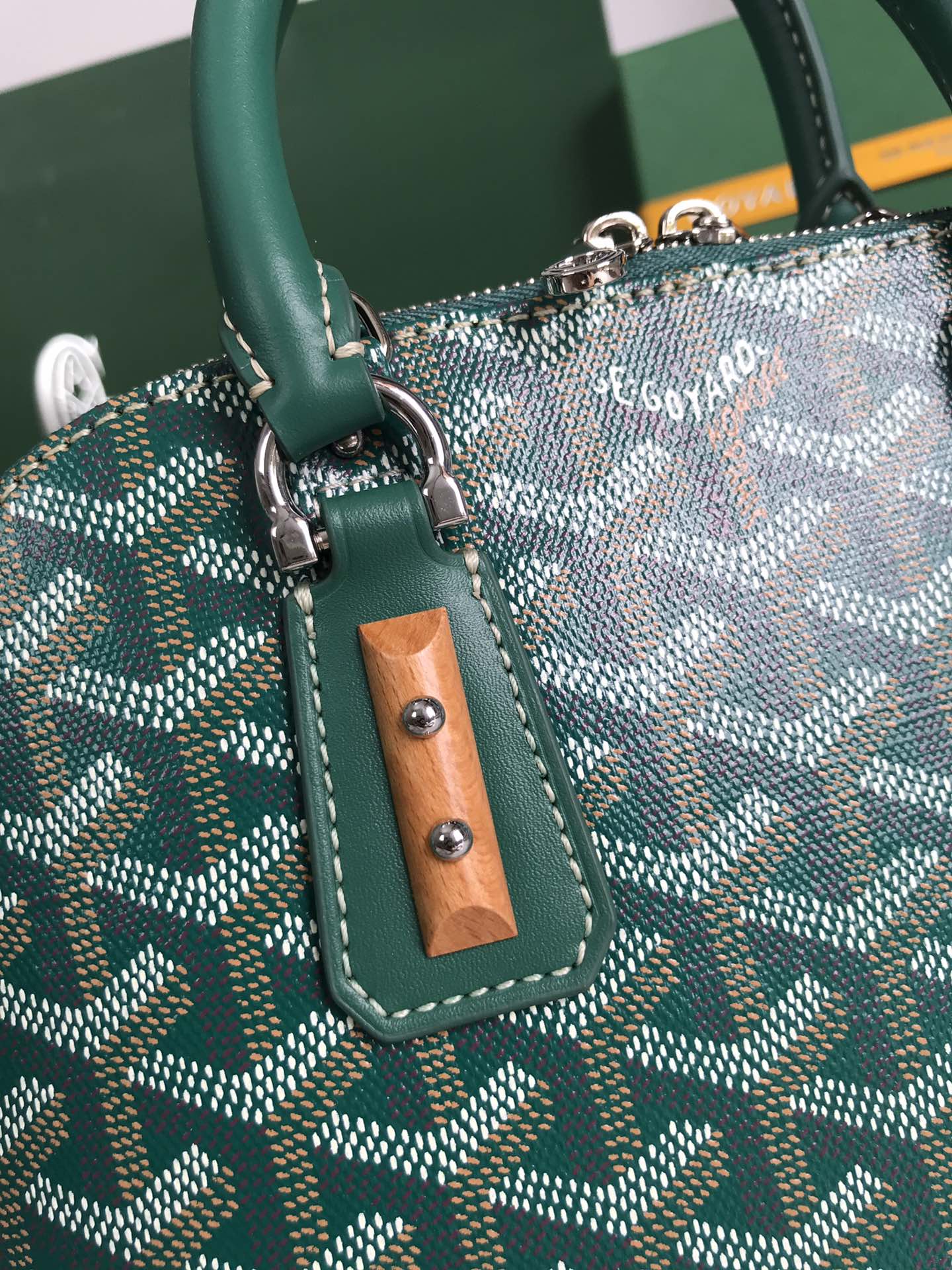 Goyard Vendome PM Bag Goyardine Canvas Chevroches Calfskin Green