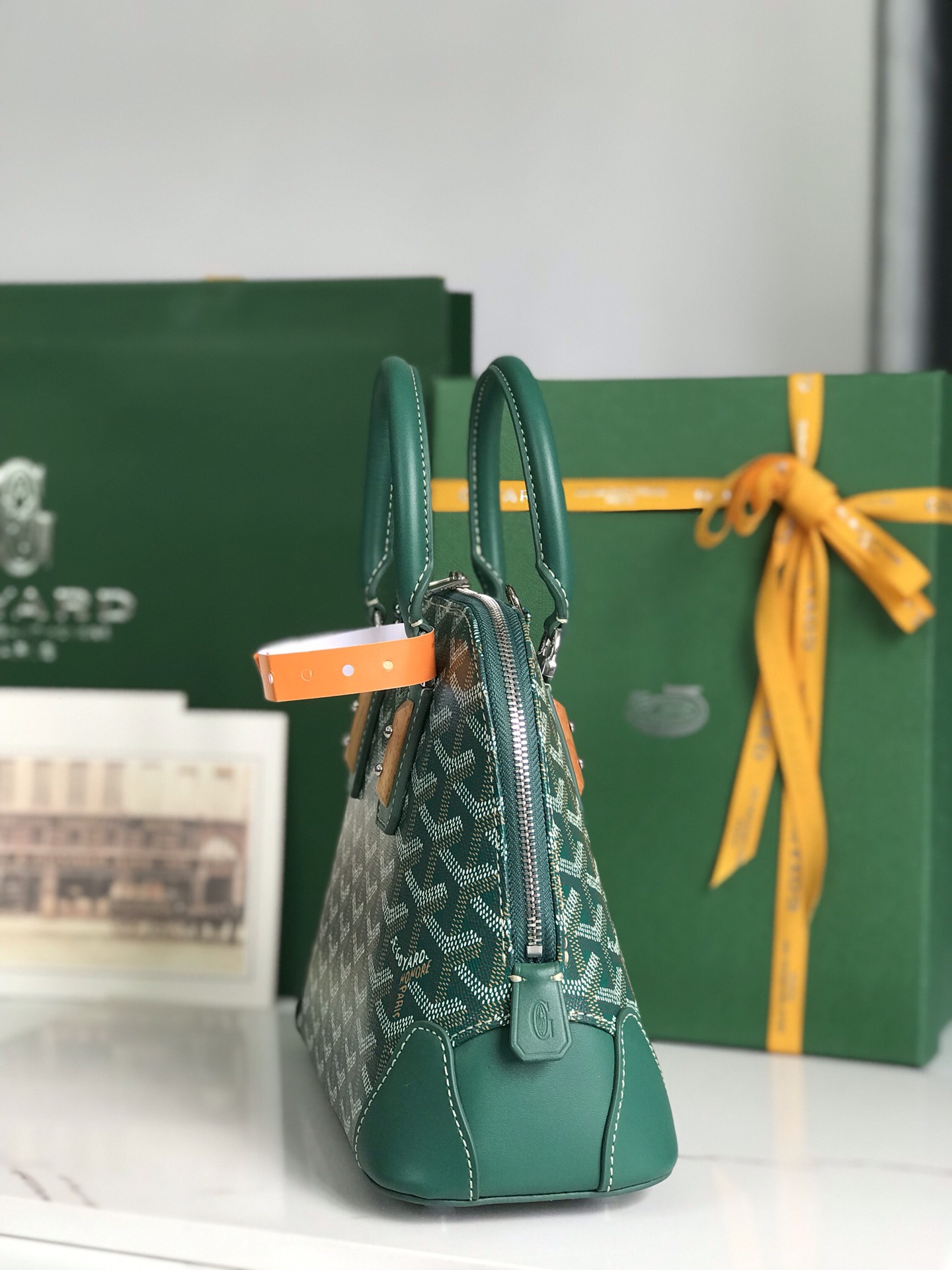 Goyard Vendome PM Bag Goyardine Canvas Chevroches Calfskin Green