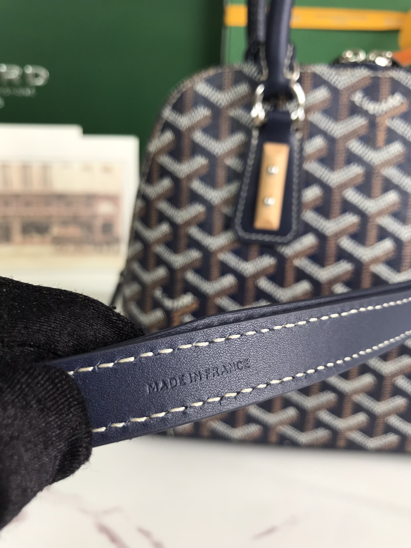 Goyard Vendome PM Bag Goyardine Canvas Chevroches Calfskin Navy Blue