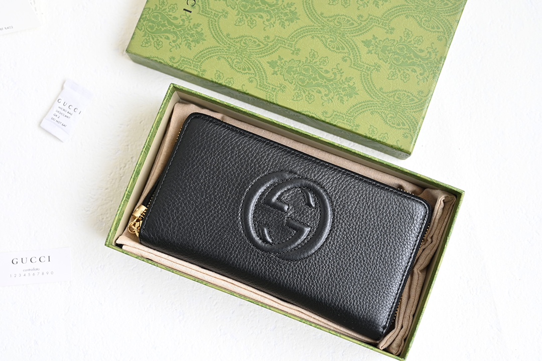 Gucci 308004 Soho Long Round Zippy Wallet Black Leather