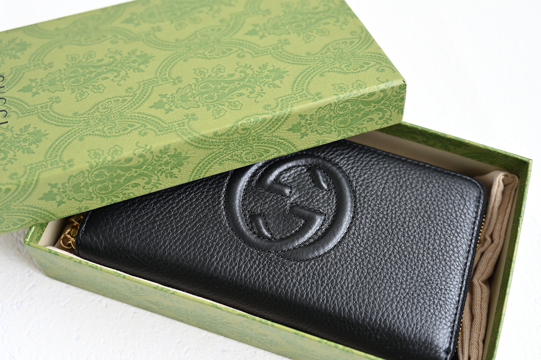 Gucci 308004 Soho Long Round Zippy Wallet Black Leather