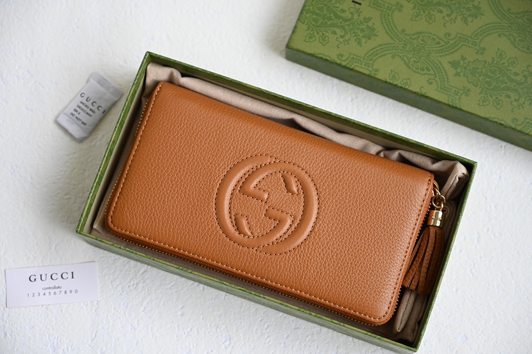 Gucci 308004 Soho Long Round Zippy Wallet Brown Leather