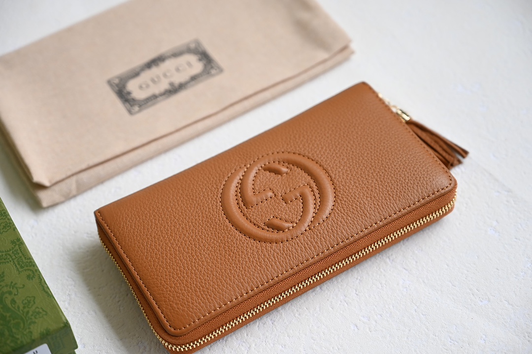 Gucci 308004 Soho Long Round Zippy Wallet Brown Leather