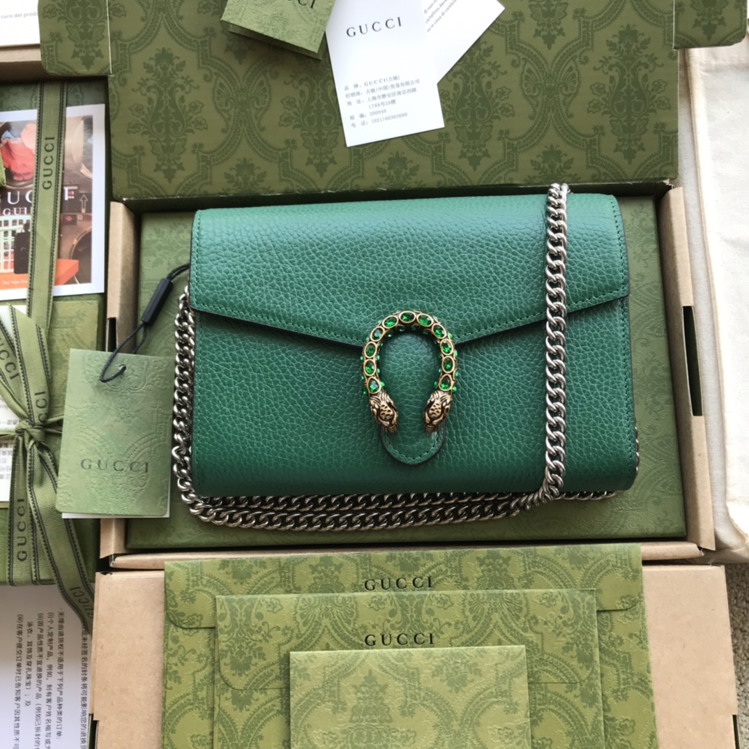 Gucci 401231 Dionysus Leather Mini Chain Bag Green