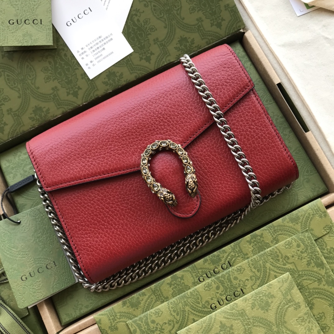 Gucci 401231 Dionysus Leather Mini Chain Bag Red