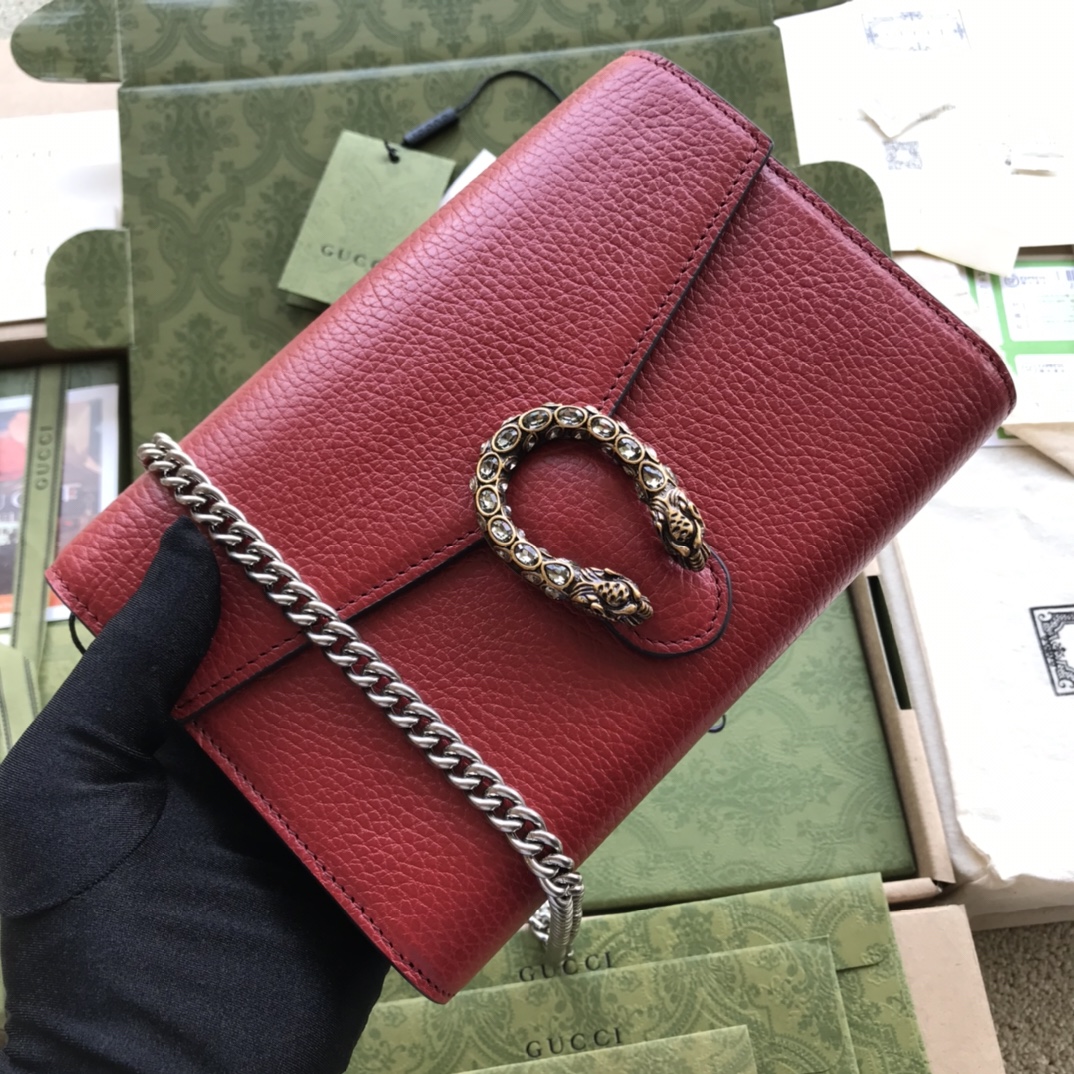 Gucci 401231 Dionysus Leather Mini Chain Bag Red