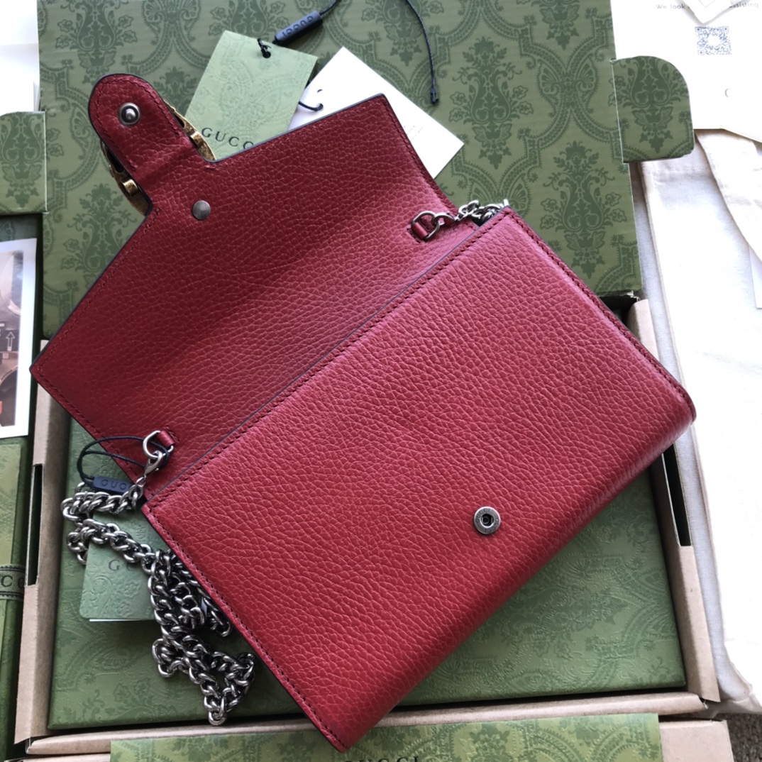 Gucci 401231 Dionysus Leather Mini Chain Bag Red