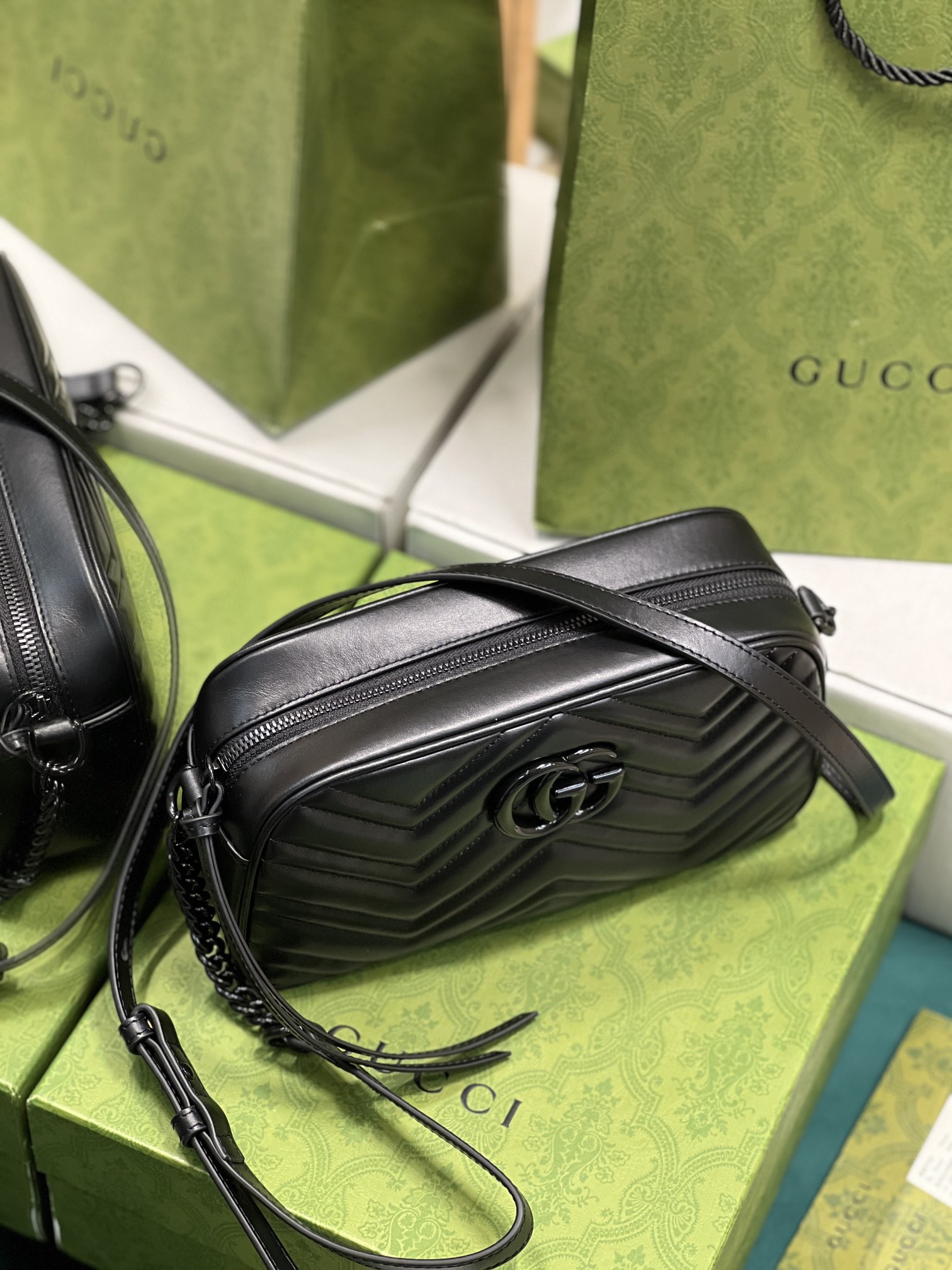 Gucci 447632 GG Marmont Small Shoulder Bag All Black