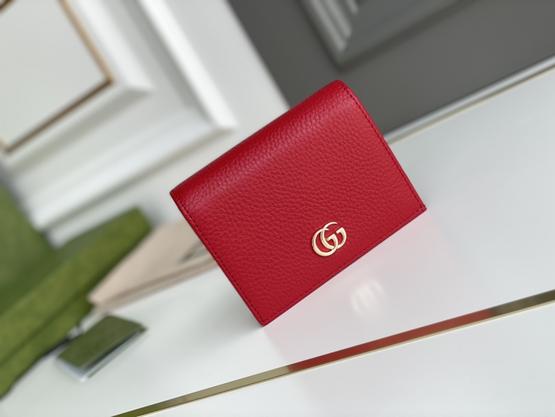 Gucci 456126 Women GG Marmont Card Case Wallet Red