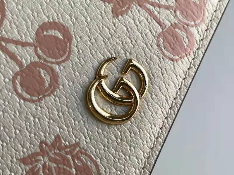 Gucci 456126 Women GG Marmont Card Case Wallet White Fruit Printing