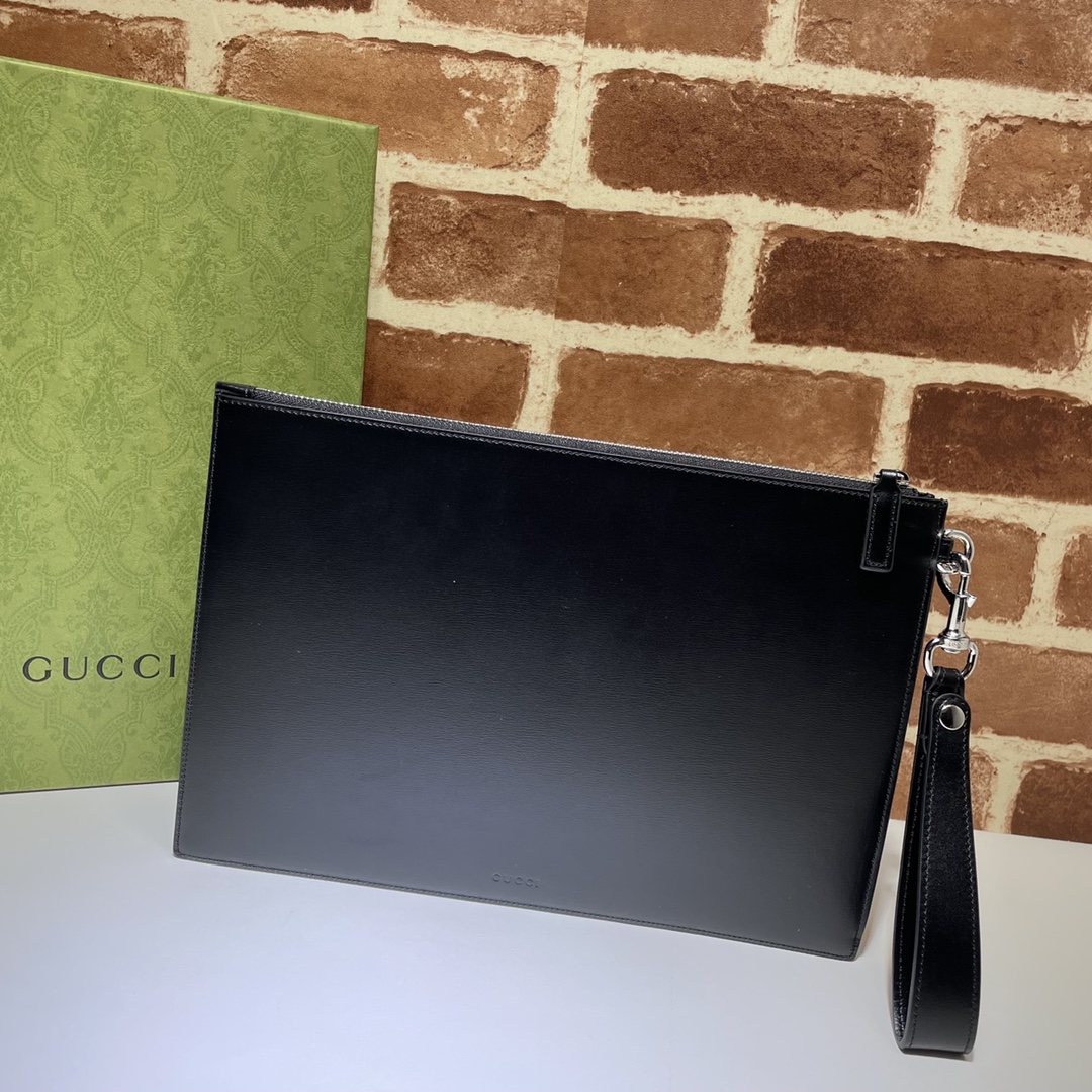 Gucci 475317 GG Marmont Leather Pouch Black Metal-free Tanned Leather With Silver Logo