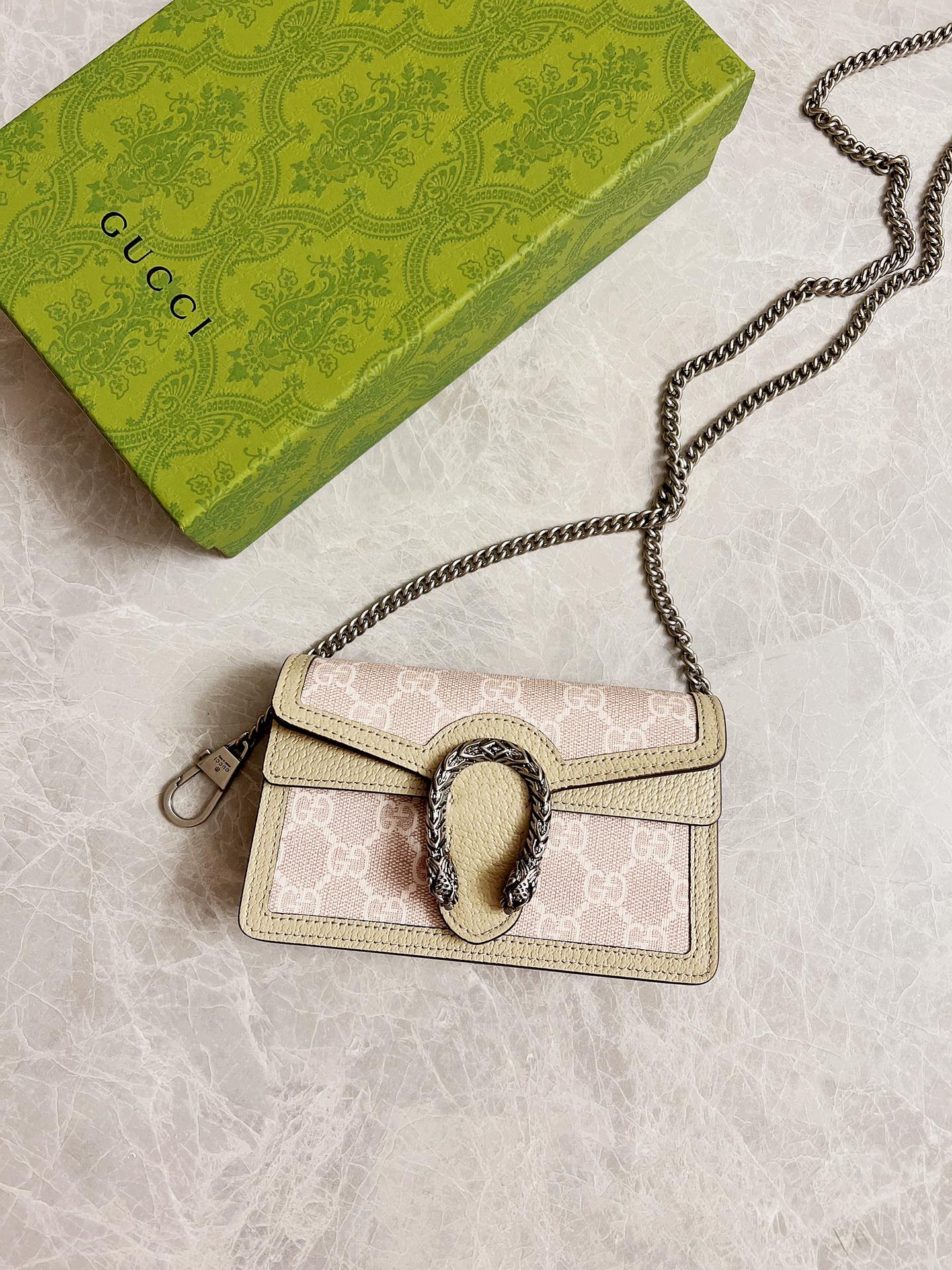 Gucci 476432 Dionysus GG Supreme Super Mini Bag Beige and White