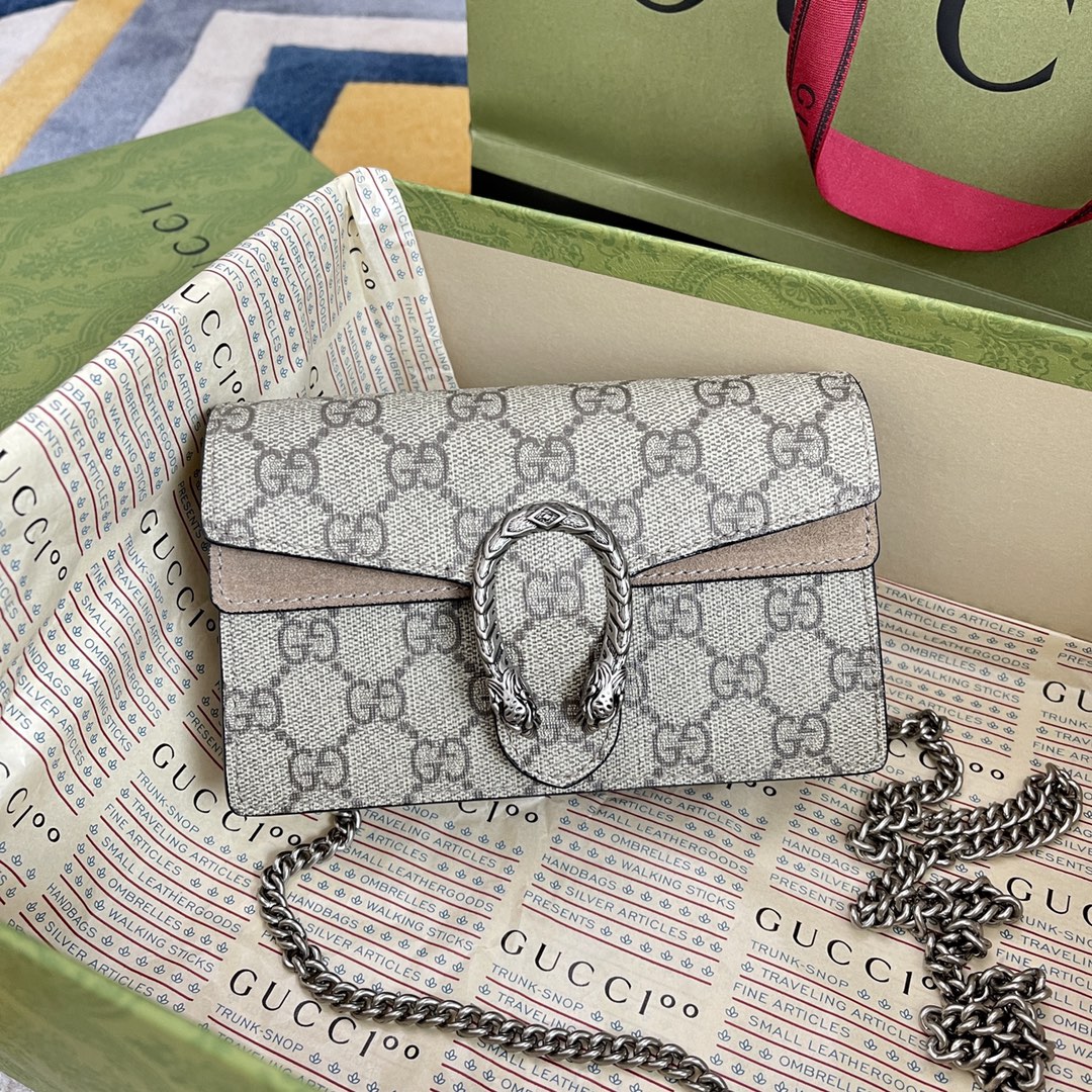 Gucci 476432 Dionysus GG Supreme Super Mini Bag Beige