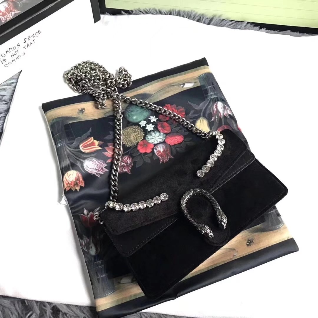 Gucci 476432 Dionysus Super Mini Bag With Crystals Black Velvet