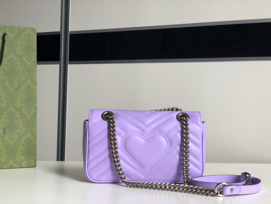 Gucci 476433 GG Marmont Matelasse Super Mini Bag White Purple Leather